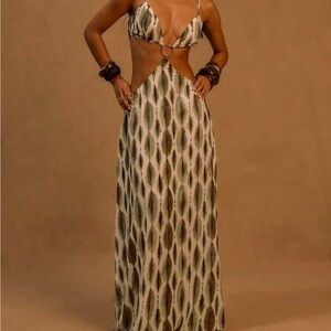 Elegant Brown Patterned Maxi Dress